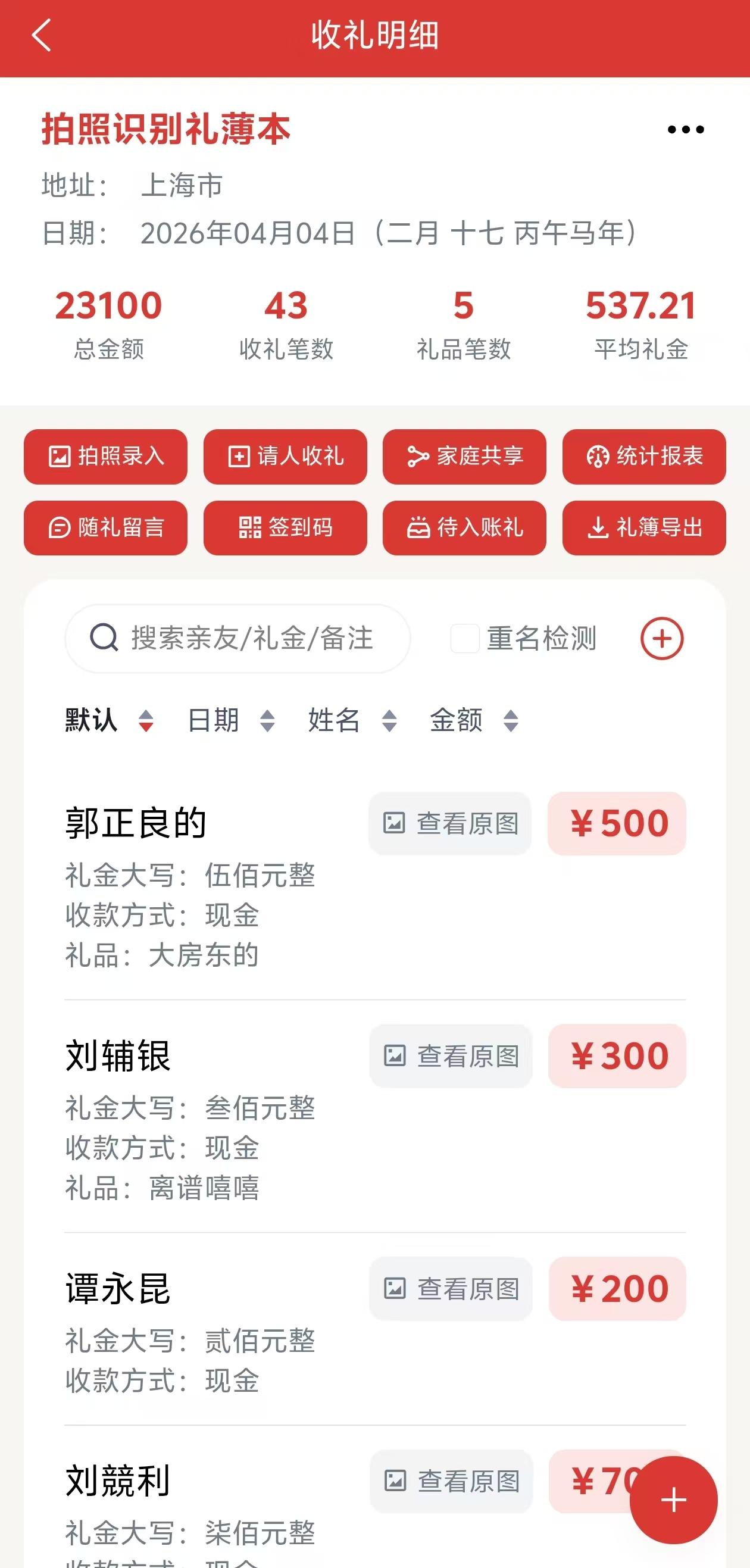 登记宾客与礼金